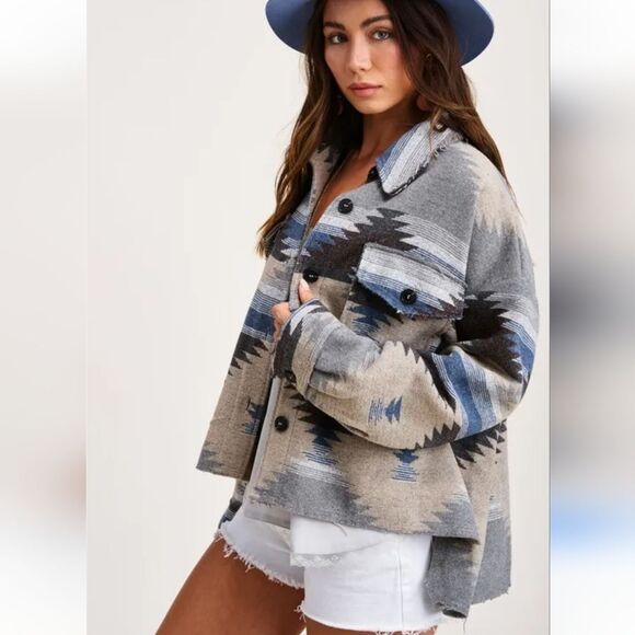 Jackets & Blazers - Aztec Print Retro Tribal Jacket Women's Size Small Button Down Boho